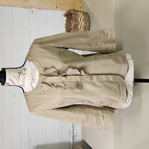 Talbots Cotton Khaki Ruffled Jacket Size 10 Petite
